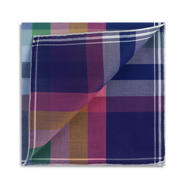 Simonnot Godard "Giverny" Pocket Square in Multicoloured Madras Check