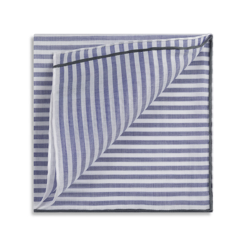 Simonnot Godard "Buren" Pocket Square with Navy & White Stripes