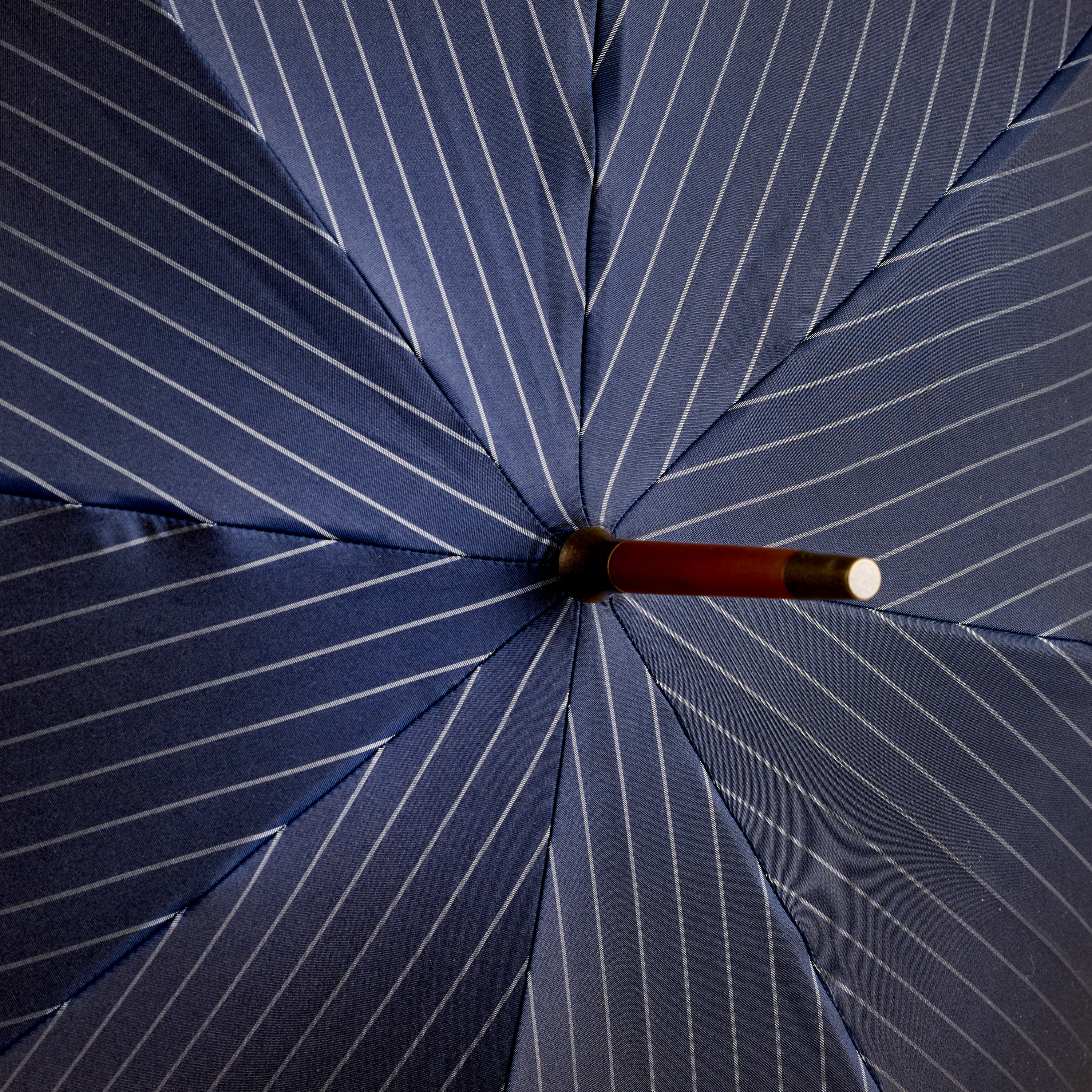 Fox Umbrellas Medium Brown Hardwood Handle Navy Pinstripe Umbrella