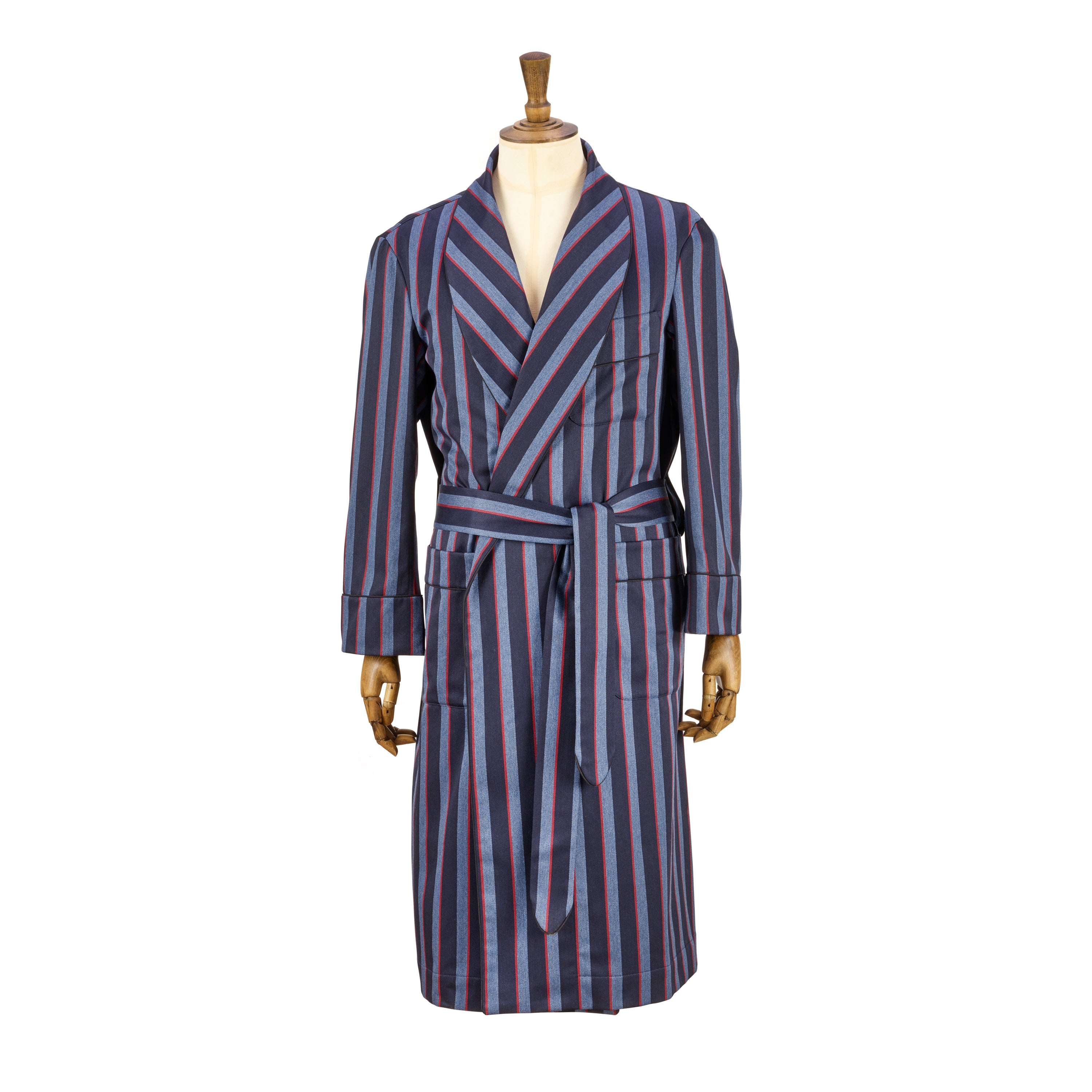 Fox Lounge Gown in Buckingham Stripe with Black Piping