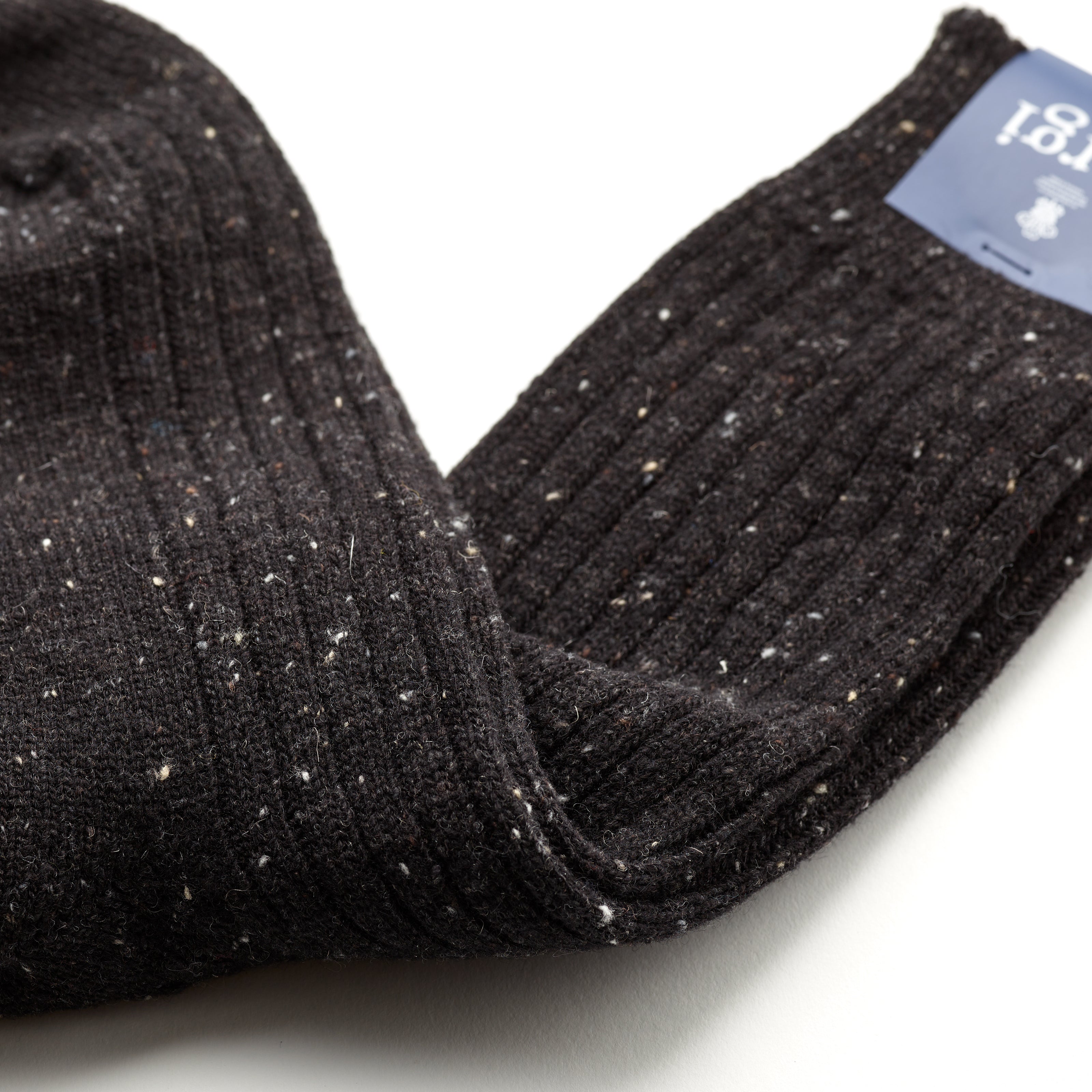 Corgi Plain Ribbed Donegal Wool Socks : Black