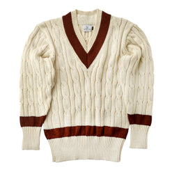 Fox Cricket Club Ecru Sweater with Suede Brown Stripes