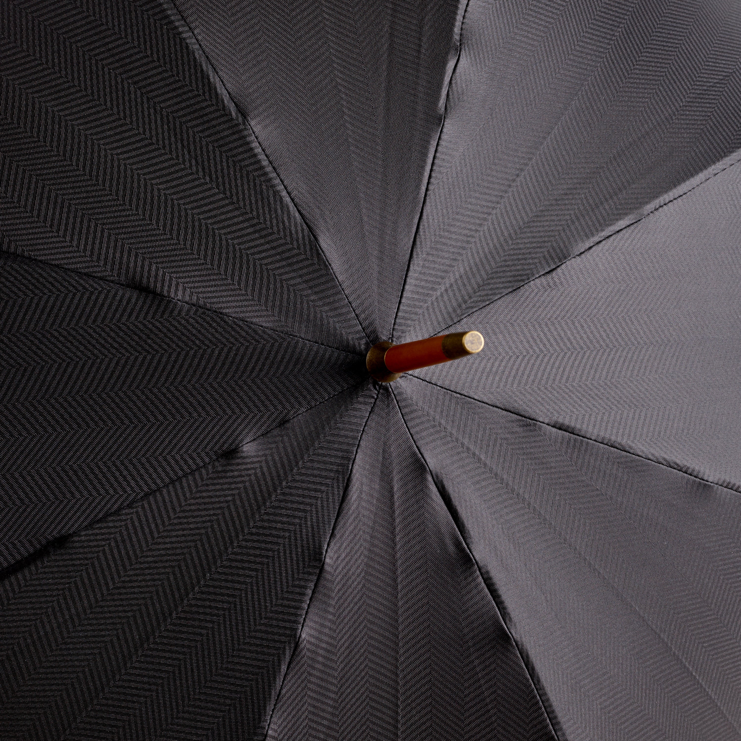 Fox Umbrellas Brindle Maple Gloss Handle Black Herringbone Umbrella