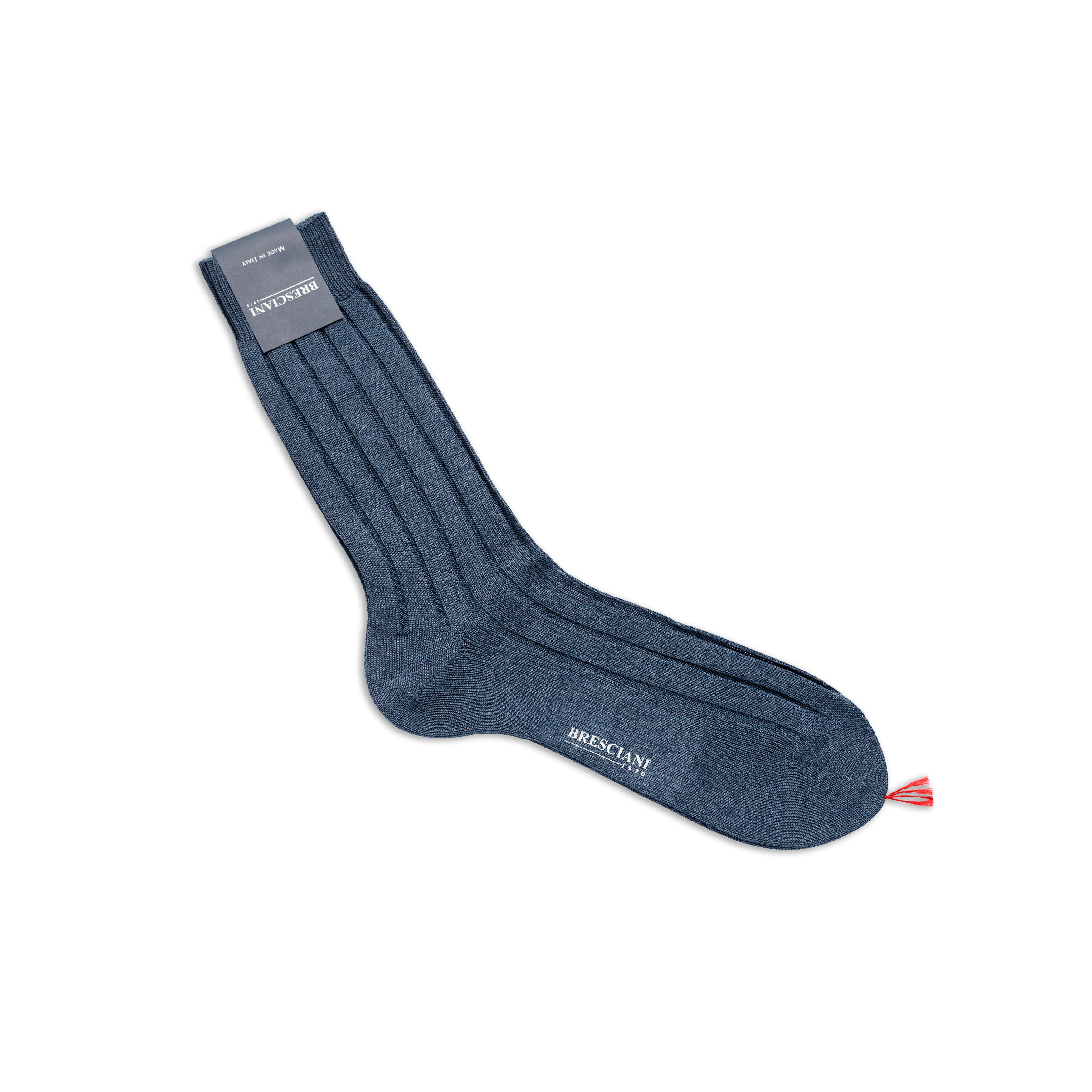 Bresciani Short Sock With Large Rib: Air Force Blue