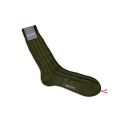Bresciani Short Sock with Large Rib: Khaki Green