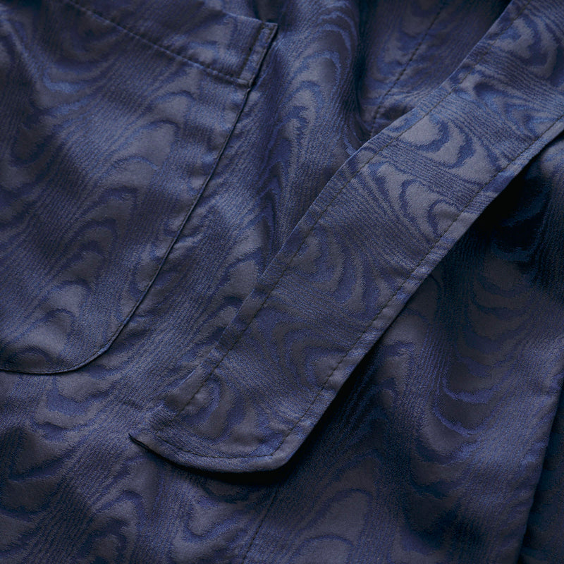 Fox Moiré Silk Lounge Gown in Navy Blue