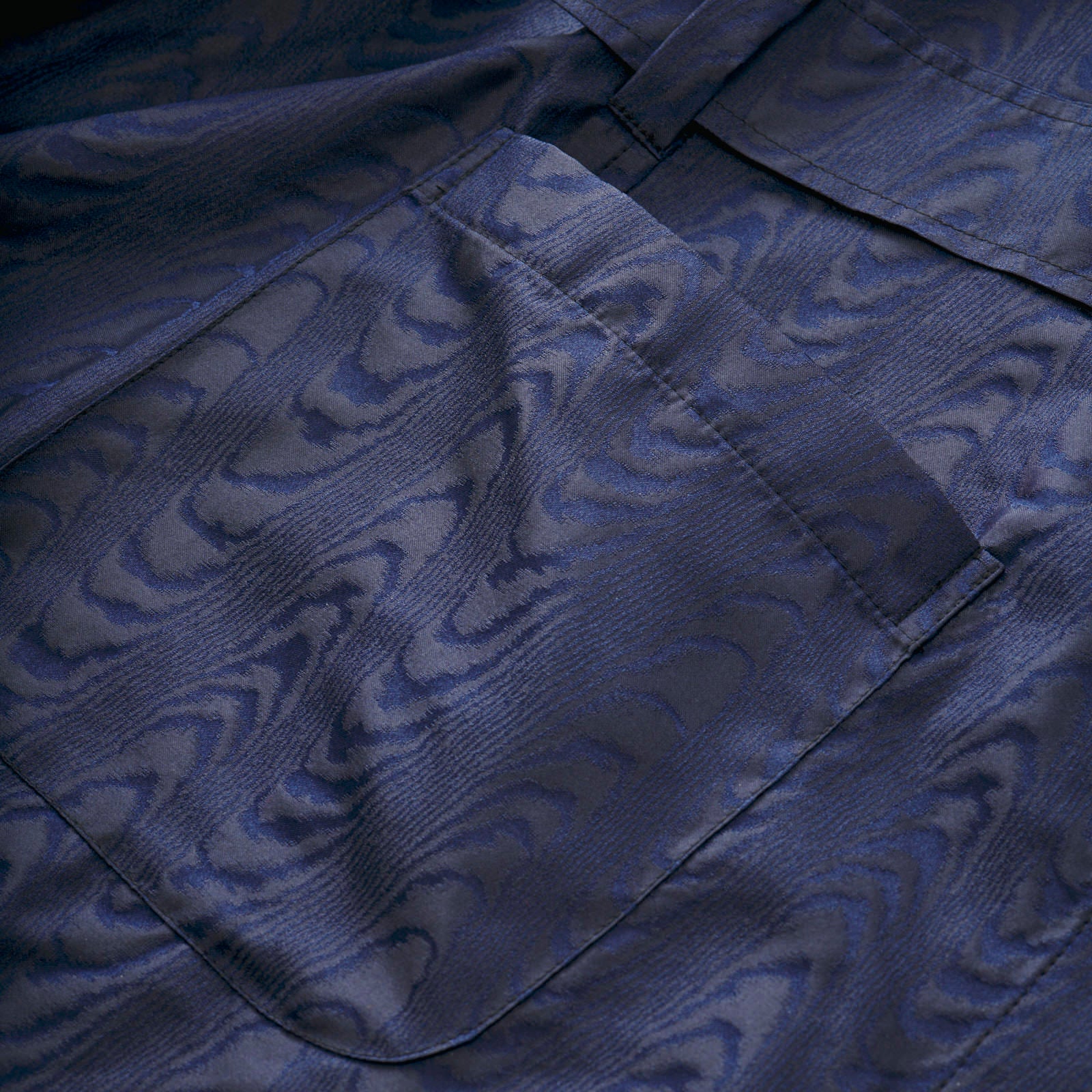 Fox Moiré Silk Lounge Gown in Navy Blue
