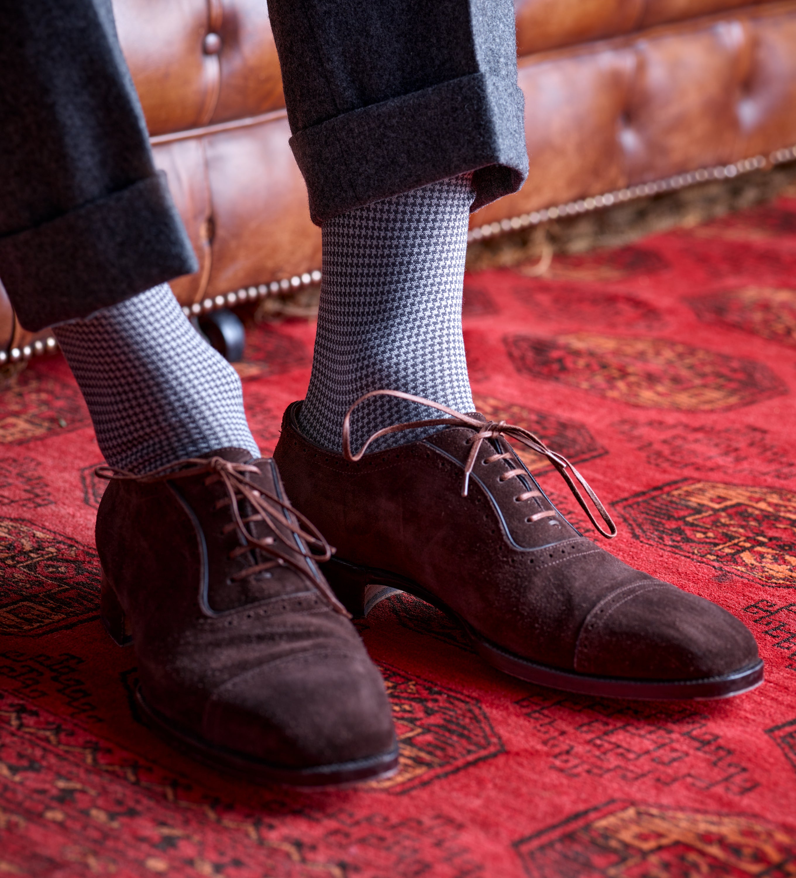 Bresciani Short Sock: Grey Houndstooth