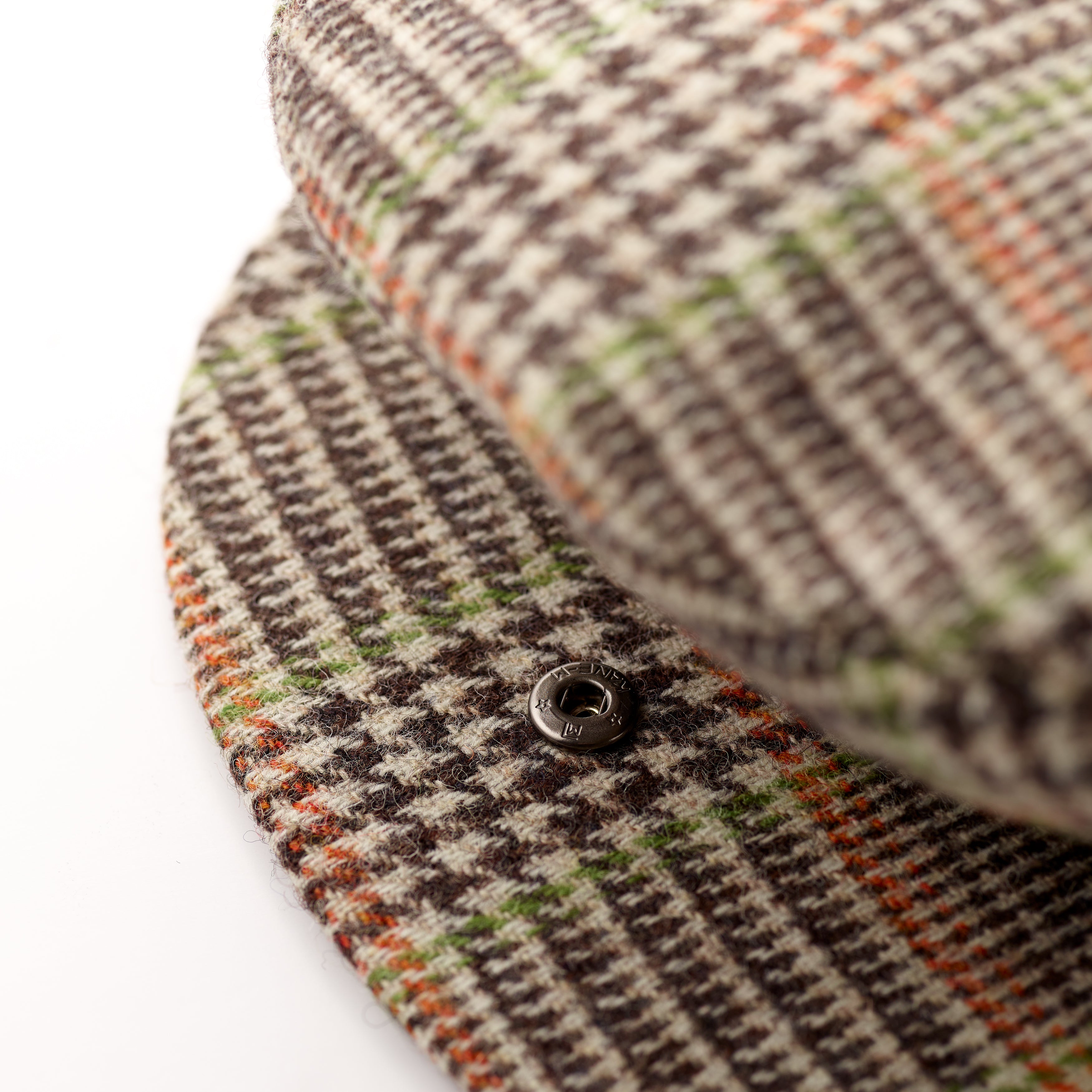 Fox Tweed Cap With Snap Brim In Chocolate Glen Check with Lime and Tangerine Deco Brim