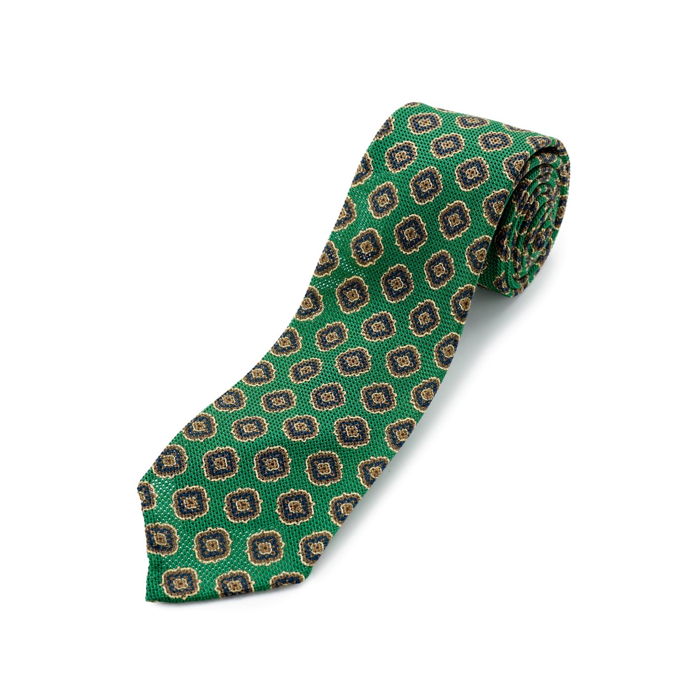 F. Marino 4 Fold emerald Green Wool and Silk Challis Tie