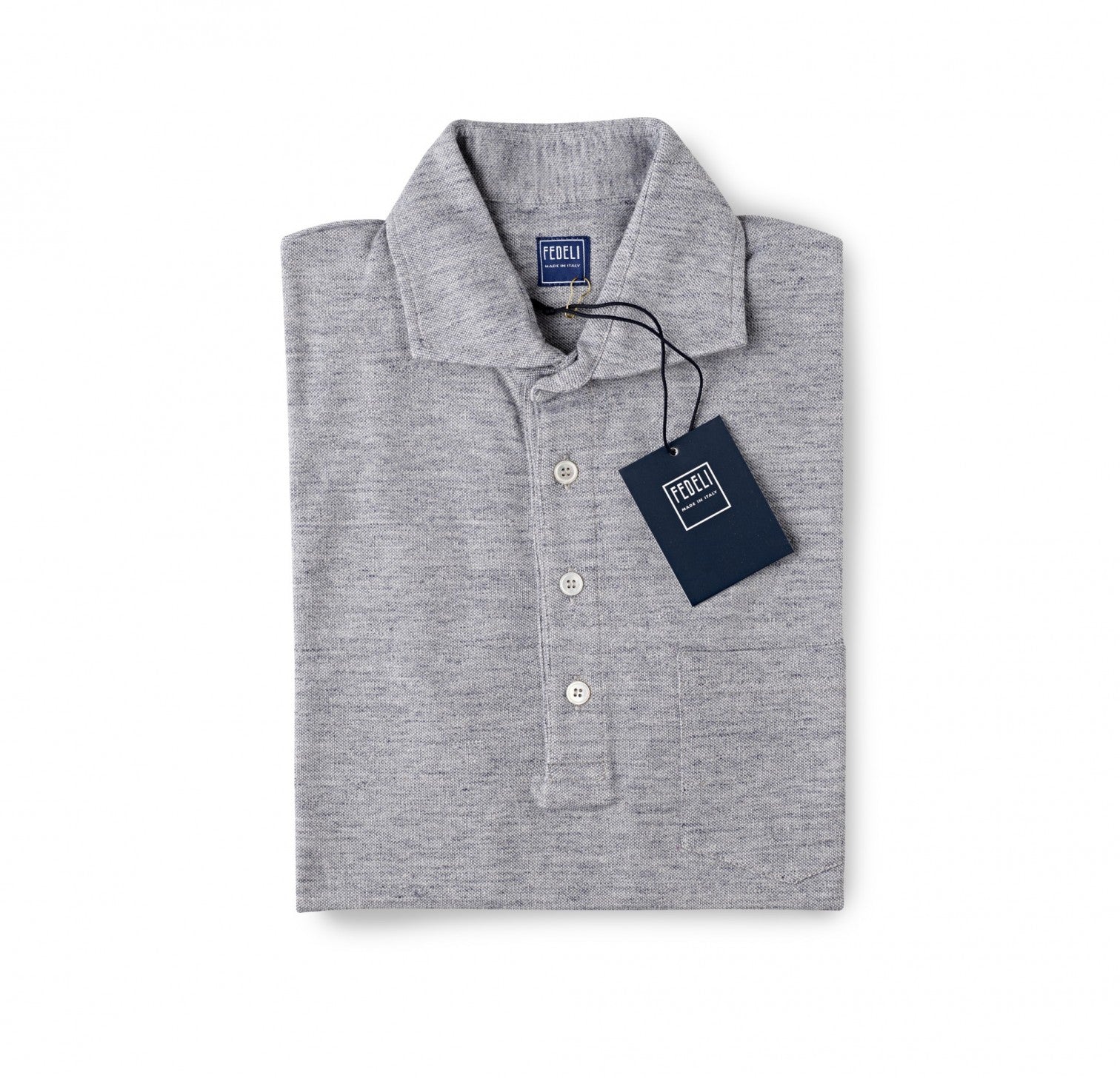 Fedeli Chest Pocket Polo in Ringspun Jersey Heather Grey