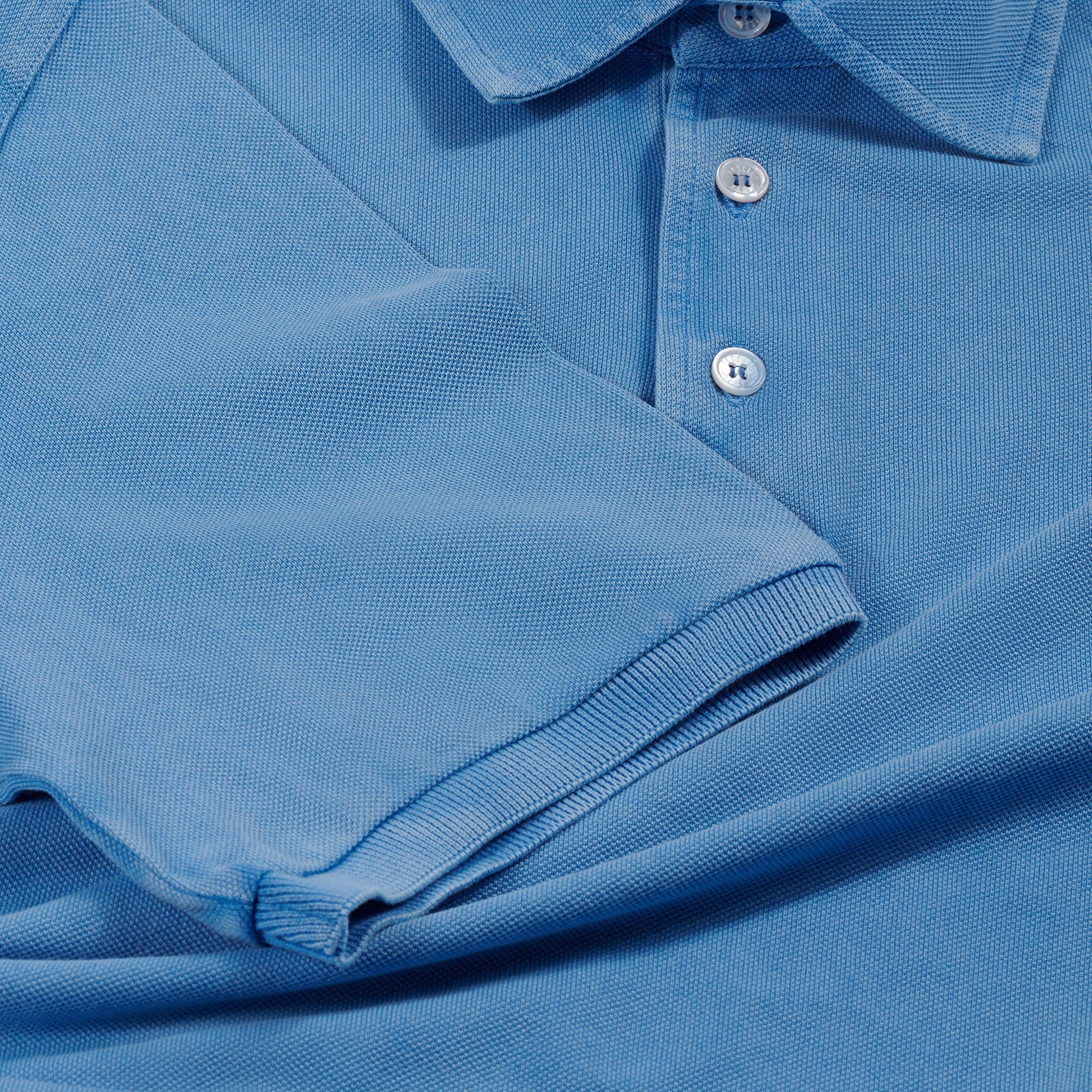 Fedeli Classic Short Sleeve Knitted Piqué Polo Shirt in Sky Blue