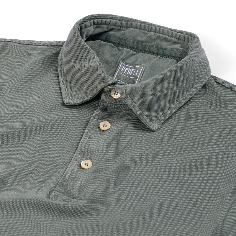 Fedeli Classic Short Sleeve Knitted Piqué Polo Shirt in Sage