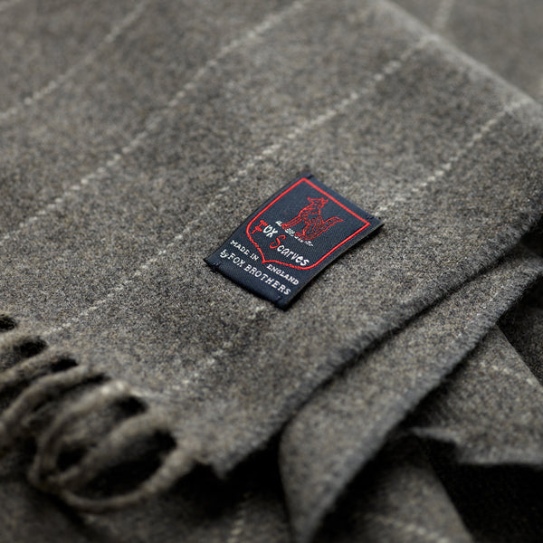 Fox Grey Pinstripe Cashmere & Merino Wool Scarf Label