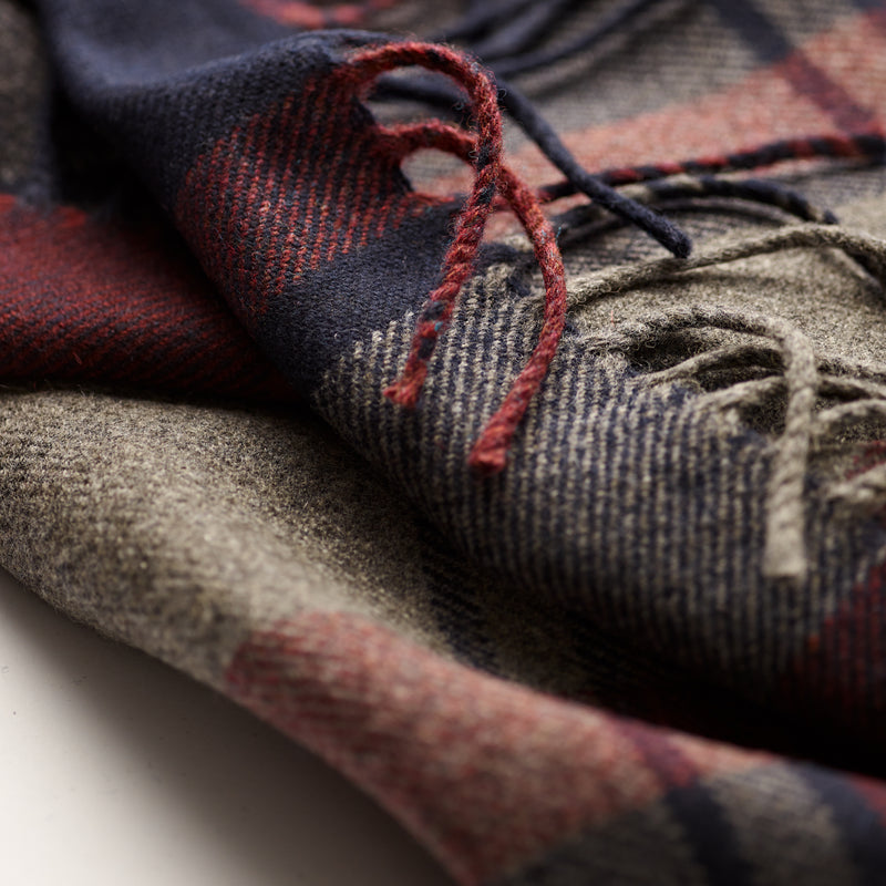 FoxBrothers-Luxury-51%-Cashmere-49%-Merino-Wool-Scarf-Wine-Navy-Check-with-fringe.