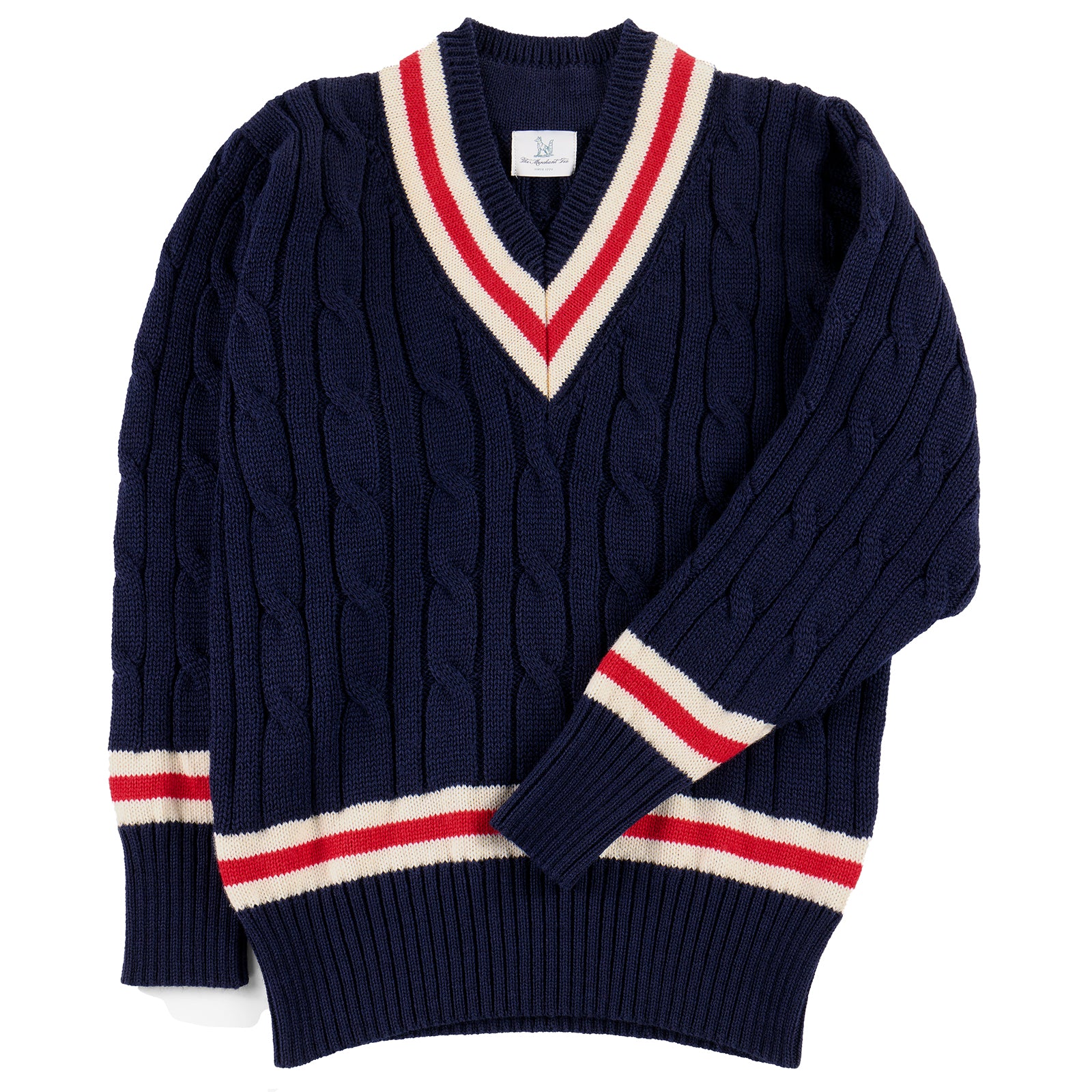 Fox Cricket Club Navy Sweater with Red & White Stripes