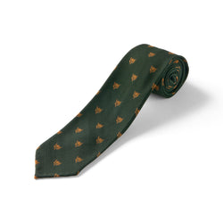 Fox Mask 4 Fold Madder Green Wool and Silk Challis Tie