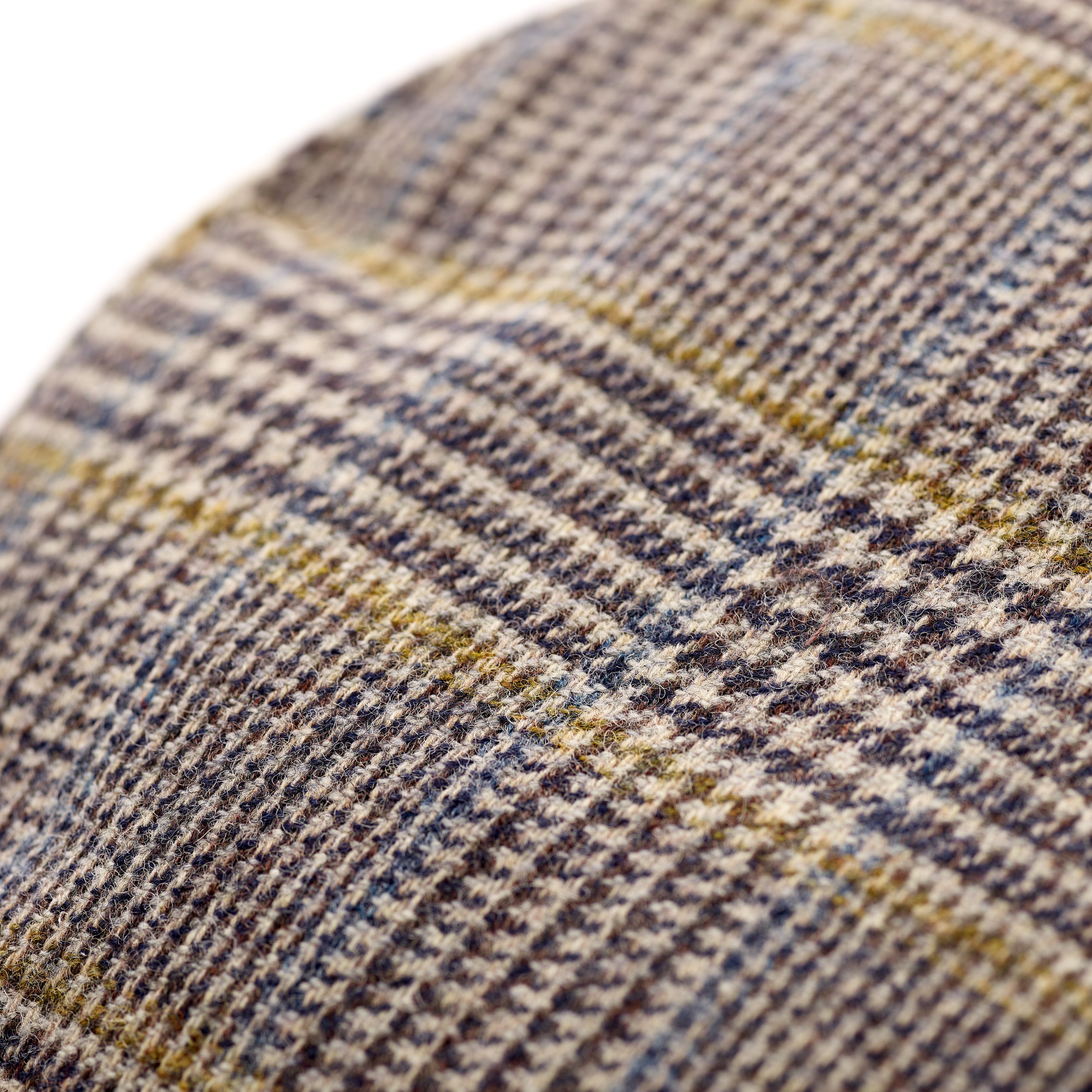 Fox Tweed Cap With Snap Brim In Glen check with Blue and Gold Deco Crown