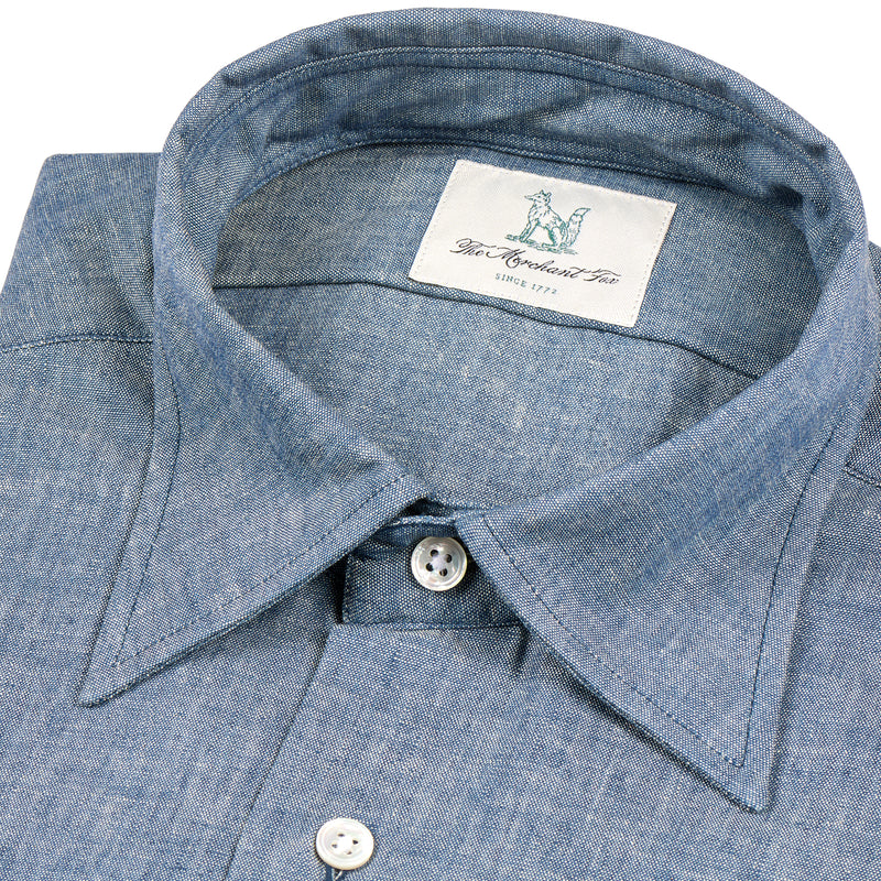 Fox Light Chambray Blue Plain Collar Casual Shirt