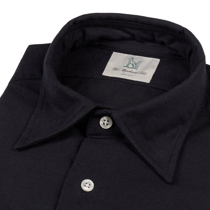 Fox Double Brushed Cotton Navy Plain Collar Casual Shirt