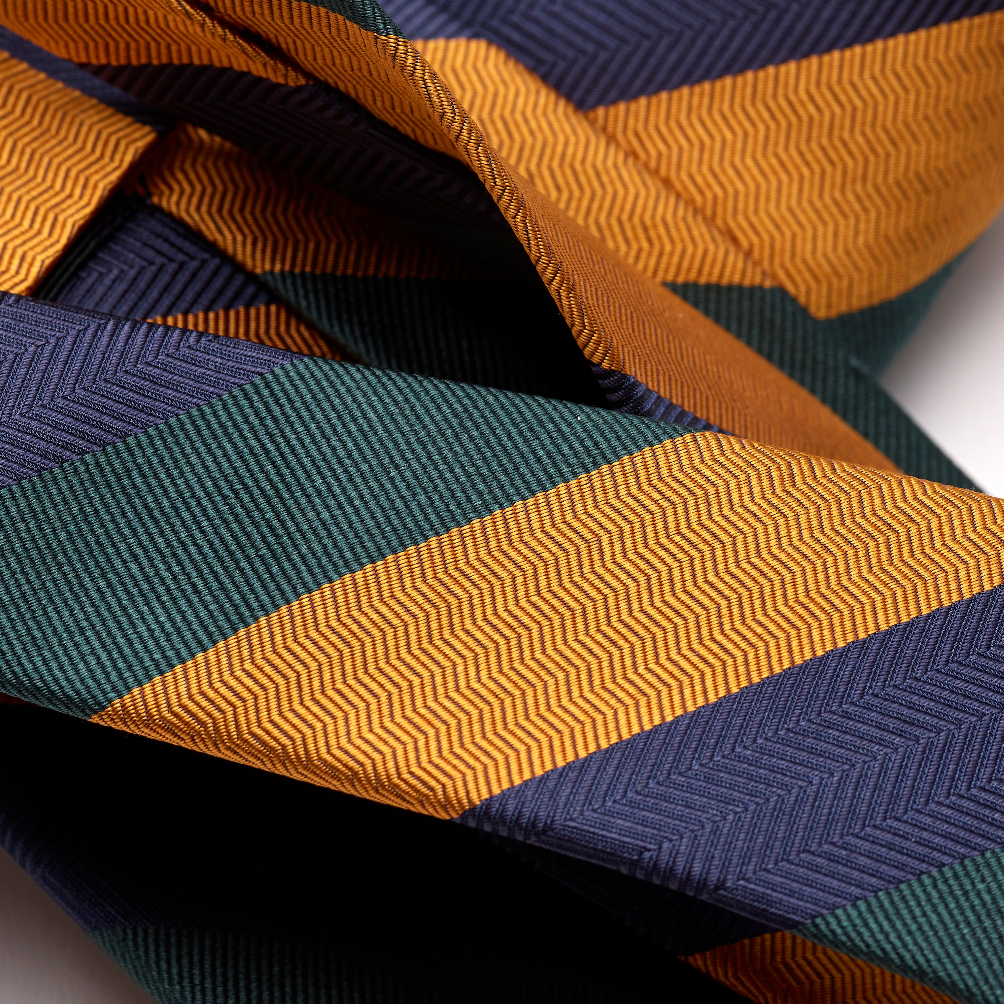 F. Marino 4 Fold Navy, Green & Gold Stripe Silk Tie