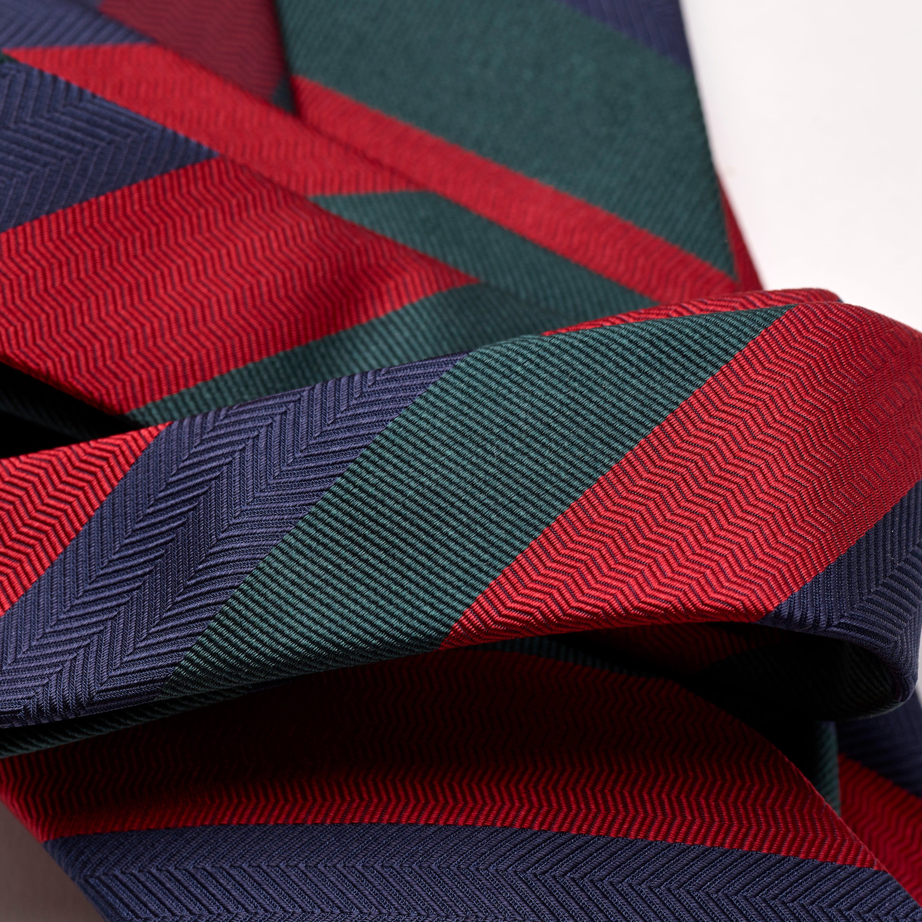 F. Marino 4 Fold Navy, Green & Crimson Stripe Silk Tie