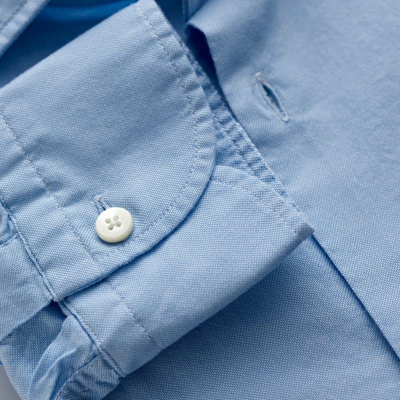 Spread Collar Oxford Cotton Shirt in Light Blue