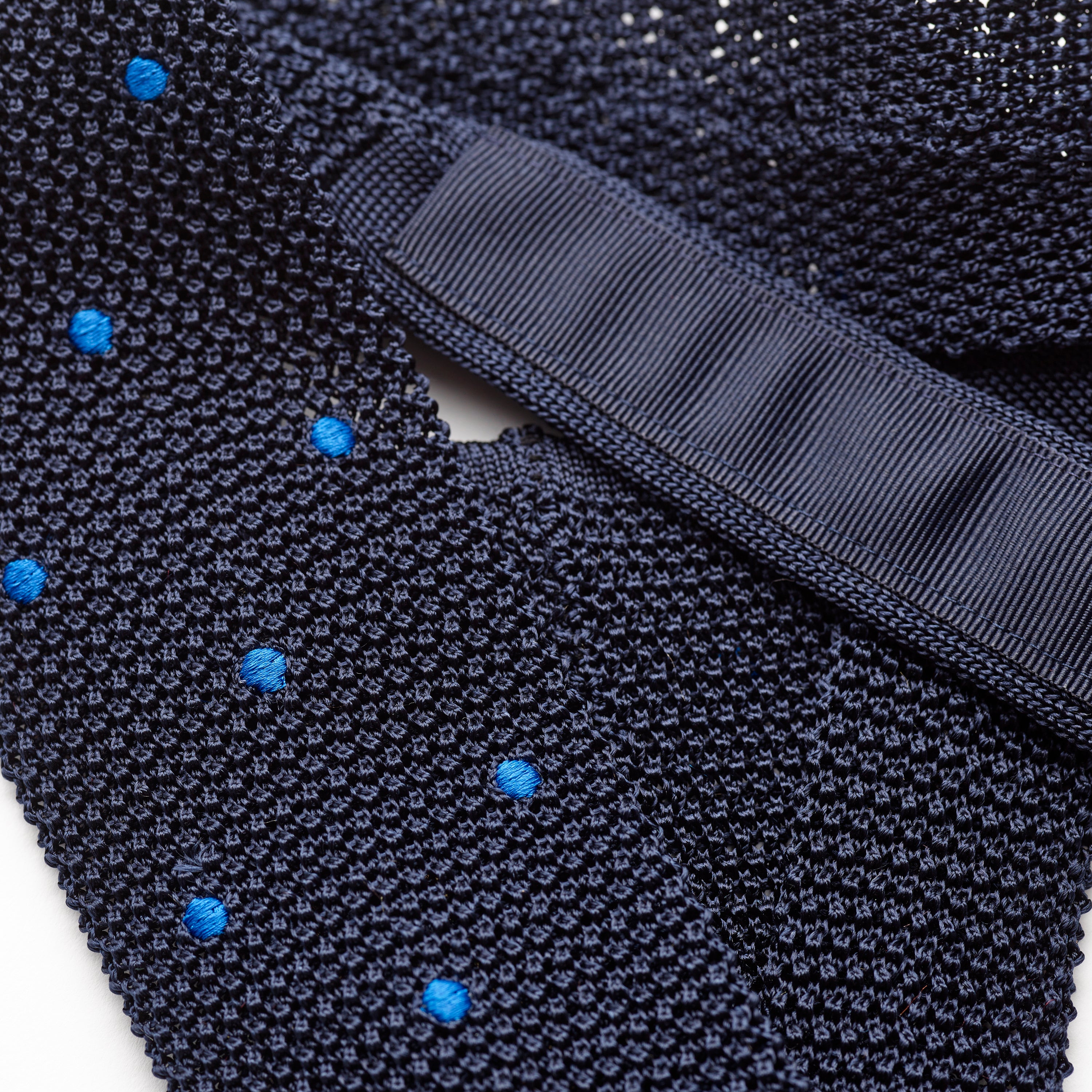 Marine Navy Blue and Sea Blue Polka Dots Silk Knitted Tie