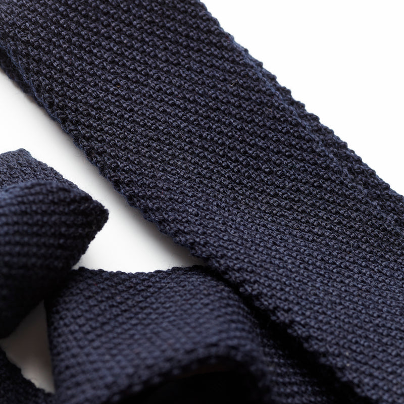 Marine Navy Blue Plain Wool Knitted Tie